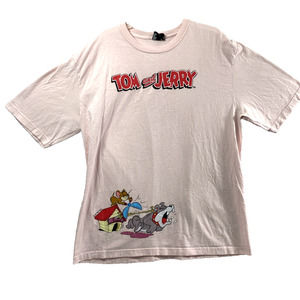 Tom & Jerry T Shirt Womens XL Pink Graphic Tee Short Sleeve Dumbgood Top Cartoon
